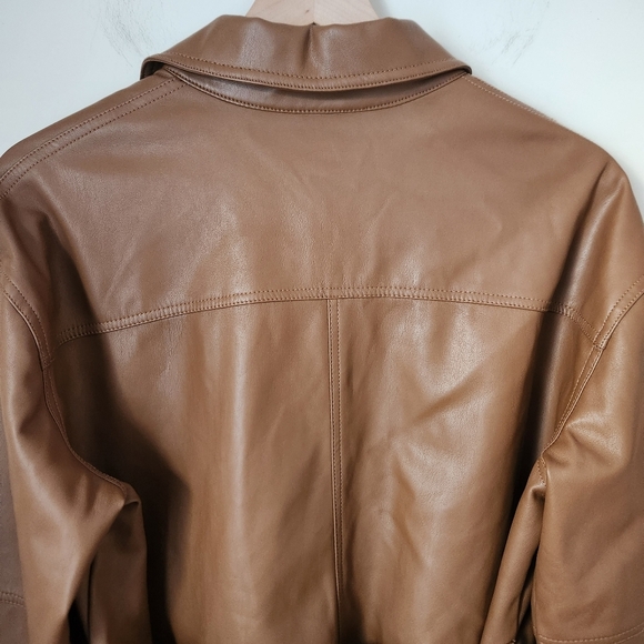 NWT Zara | Faux Leather Belted Button Down Shirt Jacket in Cognac - Size L - Picture 10 of 14